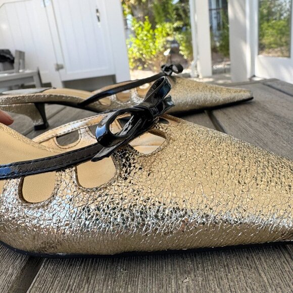 New Jeffrey Campbell Solitude Pointed Kitten Heels Mules Gold Black Womens 6.5 - Picture 6 of 16